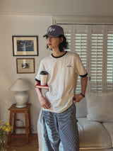 フローラルカラーのマッチングエンブロイダリーショートスリーブTシャツ