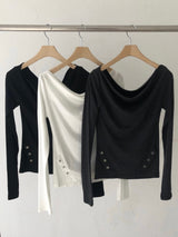 Melting Button Off-Shoulder Tee