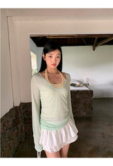 Mint Loose-Fit Layered Sleeveless T-shirt( T + sleeveless set)