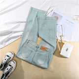 Light Wash Rhinestone Flare Jeans – Relaxed Wide Micro Flare Denim