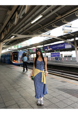 blue floral sleeveless chiffon long dress
