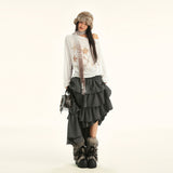 Vintage Check Tiered Maxi Skirt