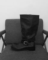 [ORIGINAL] Slub Wrinkled Midi Leather Boots