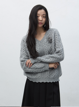 handmade knit flower brooch set - grey 
