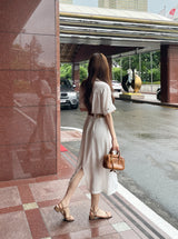 Moan Linen Pocket H-Line Shirt One Piece (Belt Set)