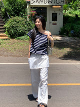 [MADE] ストライプアンバランスオフショルダーTシャツ