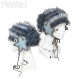 Handmade Crochet Fluffy Puppy Ear Hat & Star Ear Warmers- Misty Cool-Toned