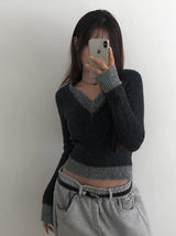 Mars Color Matching Double Button V-Neck Knit