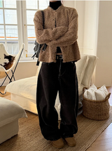 Hairy crop round knit cardigan(3color)