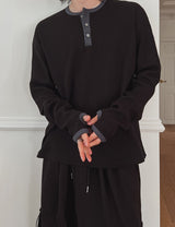 Kinji Waffle Henley Neck Warmer Long Sleeve T-shirt
