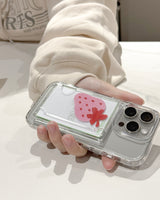 strawberry magsafe clear card pocket