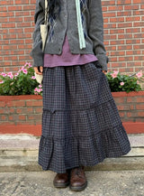Ciriel Vintage Check Tiered Banding Long Skirt