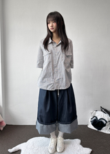 Rolling Overalls Balloon Wide Bermuda 2Color