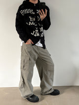 Grayish wide cargo pants