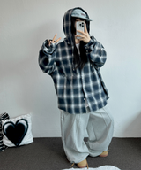 M-3XL✨オーバーフィットボクシーチェックスカート🖤🩶💙✨4カラー