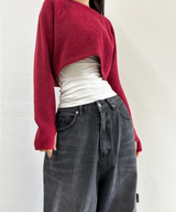 (WARMER DETAIL!) シッククロップドワイドルーズラウンドニット - 2 COLOR