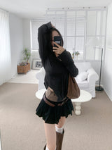 リナニットコーデュロイミニスカート&ベルトセット (3 colors)