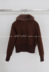 ファーカラーハイネックスリムフィットショートスエードコート
