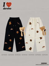 Bear Patch Banding Shirring Casual Pants