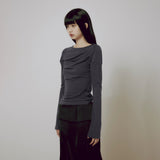 Backless Drape Long Sleeve (FL-130_Charcoal)