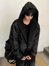 Reversible Camo & Deep Black Oversized Zip-up Hoodie