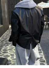 [F/W] Pin tuck leather blazer
