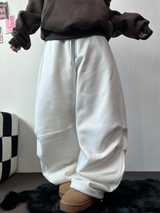 フリース❤リベットツーピンタックロングパンツ🖤🤍🩶3カラー