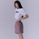 Layered waist gingham check shorts (RED)