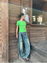 カラーバックストラップラウンドショートスリーブTシャツ