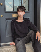 Rubber Velour Double Henley Neck Knit