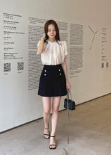 Ringo Pintuck Back Ribbon Short Sleeve Blouse