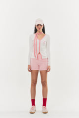 Logo Muffler V-neck Top Pink