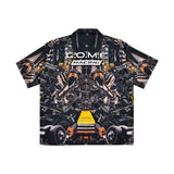 [UNISEX] オートモバイルパーツキャンプカラープリントシャツ（ブラック）
