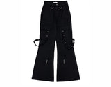 unique strap cargo bootcut pants