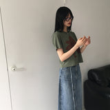 タップス ベルトセット スリットデニムロングスカート