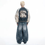 Sun Patch Leopard Balloon Denim Pants - BLACK