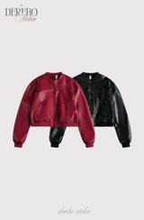 burgundy cropped wide leather jacket