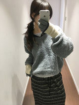 [MD Pick] ハイヤーVネックニット (3color)
