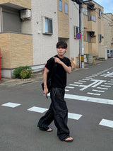 Mir リネンバックバンドワイドデニムパンツ