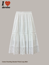 Cotton Punching Banded Waist Long Skirt