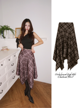 Unbalanced High Midi Checkered Skirt