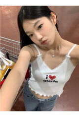 I Love Girl　vネックスリーブレスクロップトップ