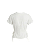Vivielle Lace Ribbon Shirring V-Neck Blouse White
