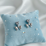 [Aespa Winter Earrings] ハートクリスタルアンドリボンピアス-シルバー