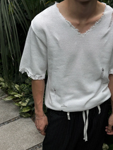 [S/S]バカンスダメージVネックハーフニット(3color)