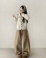 Any soft corduroy side pin tuck incision wide pants