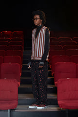 STRIPE ZIP KNIT VEST / BROWN