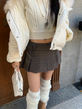 Wrap Check Pleated Mini Skirt