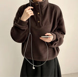 Bomi Two-Tone Snap Button Fleece Loose Fit Pullover