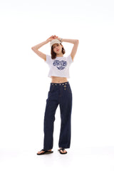 ハートスローガンクロップTシャツ / ブルー